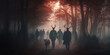 zombie apocalypse concept zombie virus near deer in the forest,  CWD — сhronic wasting disease
