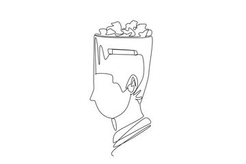 Poster - Single continuous line drawing the businessman's head is shaped like a trash can. There are many things to think about that can disrupt business performance. Loss. One line design vector illustration