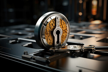 Poster - A key turning in a lock, symbolizing the unlocking of potential and opportunities as a result of a catalyzing action. Generative Ai.