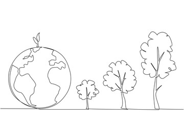 Poster - single continuous line drawing bud grow above the globe. the better the condition of the earth, the 