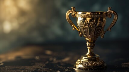 Wall Mural - An ornate golden trophy on a dark background