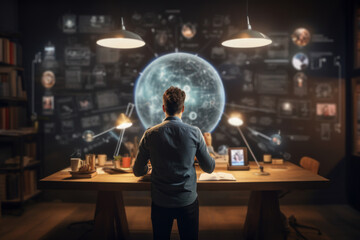 Poster - An entrepreneur pitching a business idea with enthusiasm, capturing the spirit of innovation and risk-taking in the world of startups. Concept of entrepreneurial vision. Generative Ai.