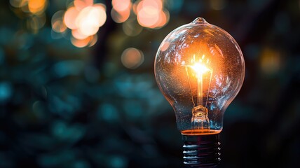 Wall Mural - Illuminated light bulb against a bokeh light background