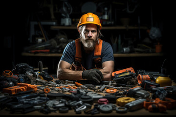 Poster - a tradesperson securing tools and equipment insurance, emphasizing the protection of essential asset
