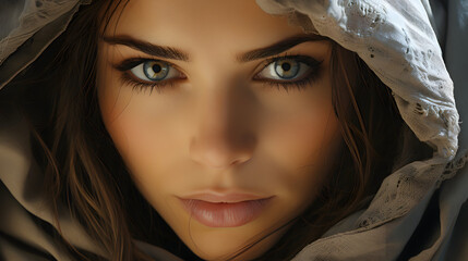 Wall Mural - Close-up photo of a beautiful Arabic woman in hijab with Stunning Eyes