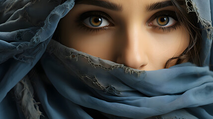 Wall Mural - Close-up photo of a beautiful Arabic woman in hijab with Stunning Eyes