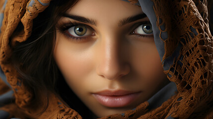 Wall Mural - Close-up photo of a beautiful Arabic woman in hijab with Stunning Eyes