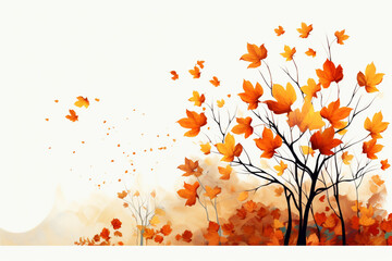 Wall Mural - Autumn colorful leaves on white background with copy space.