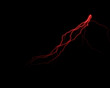 Realistic lightning isolated on black background. Natural light effect, bright glowing. Magic red thunderstorm, for design element
