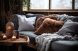 Hygge Interiors: A snug living room corner, adorned with plush cushions and woolen throws.