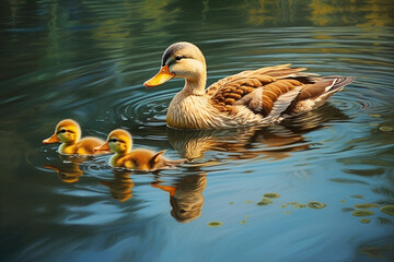 Wall Mural - duck and ducklings