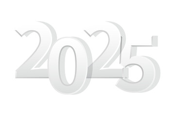 2025 silver metallic numbers with 3d effect. Vector numbers icon for new year.