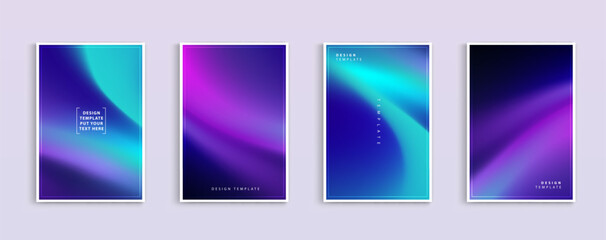 Poster - Set of covers design templates with vibrant northern lights gradient background. trendy modern design. applicable for landing pages, covers, brochures, flyers, presentations, banners. Vector design.