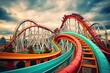 Amusement park with rollercoaster and blue sky. 3d render, AI Generated