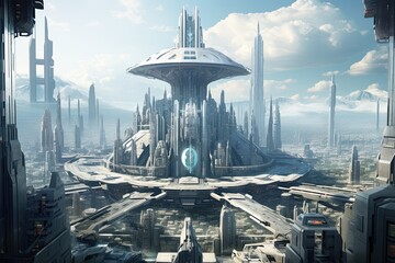 Poster - Futuristic sci-fi city. Futuristic city. 3d rendering, AI Generated