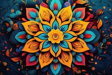 Poster - abstract background with multicolored floral ornament. vector illustration, an intricate mandala pat