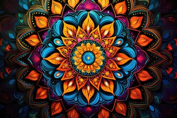 Poster - colorful abstract background with mandala pattern. psychedelic design, an intricate mandala pattern 