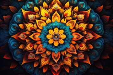 Poster - Abstract background with mandala. Psychedelic kaleidoscope, An intricate mandala with rich, contrasting colors, AI Generated