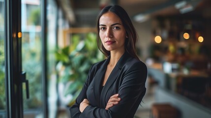 Wall Mural - Confident, portrait of Korean woman and in a studio background with her arms crossed. Empowerment or elegant, corporate worker and pose with serious or proud young businesswoman in a backdrop