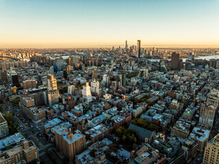 Sticker - Aerial view of Manhattan buildings, New York City at sunset, wide angle view towards Brooklyn	