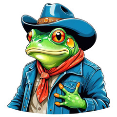 frog with a hat cowboy illustration with transparent background