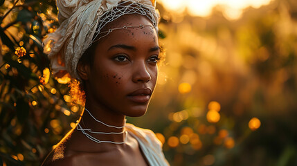 Poster - Side view of African American woman in white wire hood.