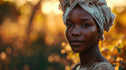 Wall Mural - Side view of African American woman in white wire hood.