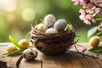 Wall Mural - easter eggs and flowers