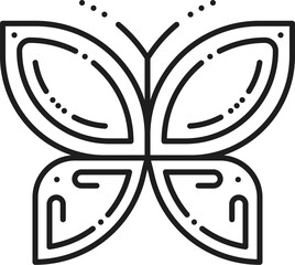 Sticker - Butterfly icon on line art for tattoo or ornament pattern with decoration on wings, vector outline. Butterfly symbol in geometric thin line doodle for corporate emblem or summer decor print