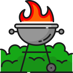 Poster - BBQ icon for real estate mortgage and house apartment rent, vector color line. Residential property amenity and facility, barbecue icon for developer construction of real estate architecture building