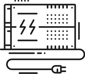 Poster - UPS power supply icon, computer PC hardware unit, vector line symbol. UPS power supply for computer and electronic devices, linear pictogram for electric power source or battery backup equipment