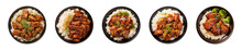 Collection Plate Of Teriyaki Chicken With Rice Isolated On A Transparent Background, Top View