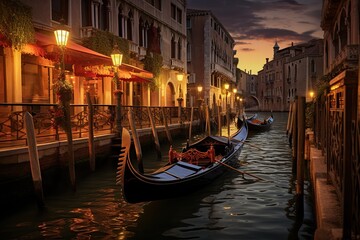 Wall Mural - Gondola on the Grand Canal at sunset, Venice, Italy, AI Generated