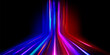 Neon glowing fiber with high speed motion effect. Blue and red line streaks of data network or energy flow. Realistic vector illustration of modern technology particle with fast luminous movement.