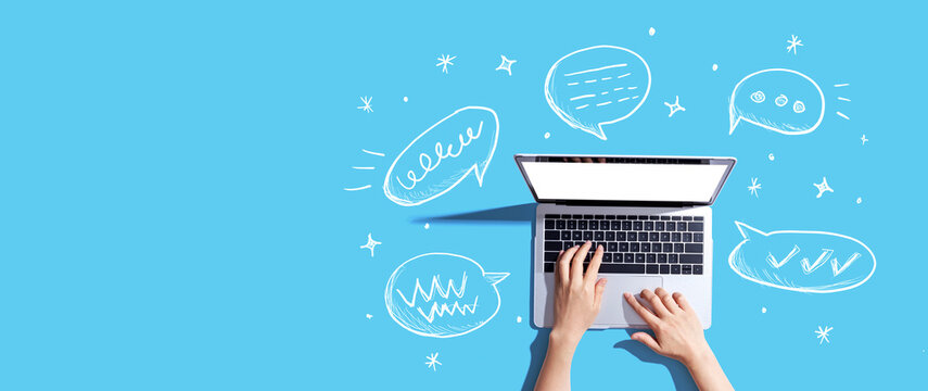 Speech bubbles and a laptop computer