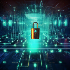 Poster - Data protection and cyber security on internet server network with secure login to protect privacy from attack. With Copy Space 