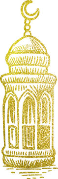 Golden glitter Ramadan lantern, Ramadan gold glitter element