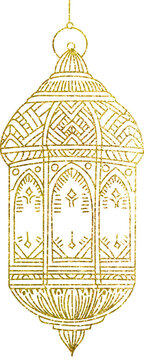 Golden glitter Ramadan lantern, Ramadan gold glitter element