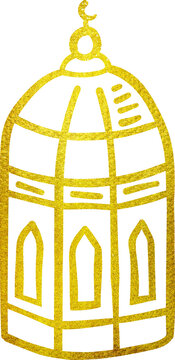 Golden glitter Ramadan lantern, Ramadan gold glitter element
