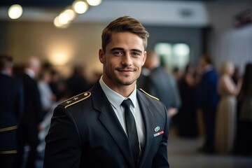 Poster - Portrait of a handsome young pilot standing in front of the camera