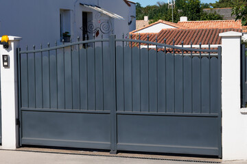 Wall Mural - grey steel classic old vintage french european portal style metal driveway entrance gate access entry