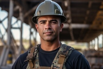 Poster - Portrait of a male construction worker in a hardhat standing outdoors