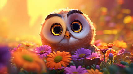 Wall Mural - Cartoon cute owl illustration picture
