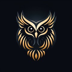 Wall Mural - minimalistic logo emblem tattoo with an owl head on black isolated background