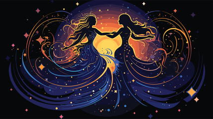 Wall Mural - cosmic collision with a vector scene illustrating galaxies merging in a celestial ballet. 