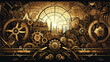 mechanical wonderland with intricate machinery, gears, and clockwork wonders seamlessly integrated into a surreal landscape.  metallic textures