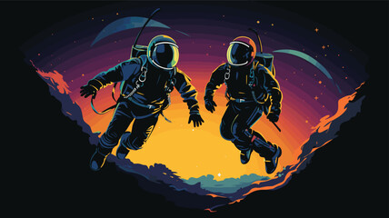 Wall Mural - nighttime excitement of night skydiving in a vector art piece showcasing skydivers equipped with illuminated suits, creating vibrant streaks of light in the dark sky