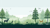 Fototapeta Natura - enchanting beauty of a woodland scene in a vector art piece featuring towering trees, woodland plants, and a variety of woodland creatures. 
