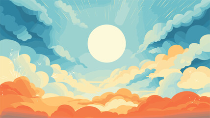 Wall Mural - sun's playful interaction with clouds in a vector scene showcasing the dance of sunlight and shadows across the sky.