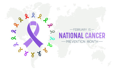 Canvas Print - National cancer prevention month is observed every year in february. February is national cancer awareness month. Vector template for banner, greeting card, poster with background.